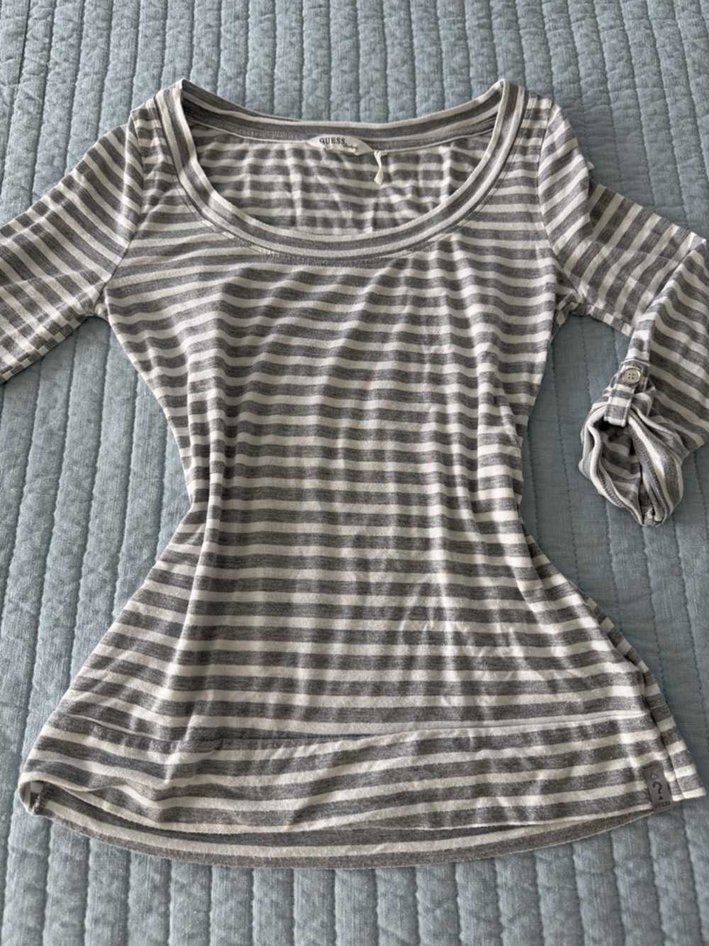 GUESS Gray & White Striped Scoop-Neck Long Sleeve Top